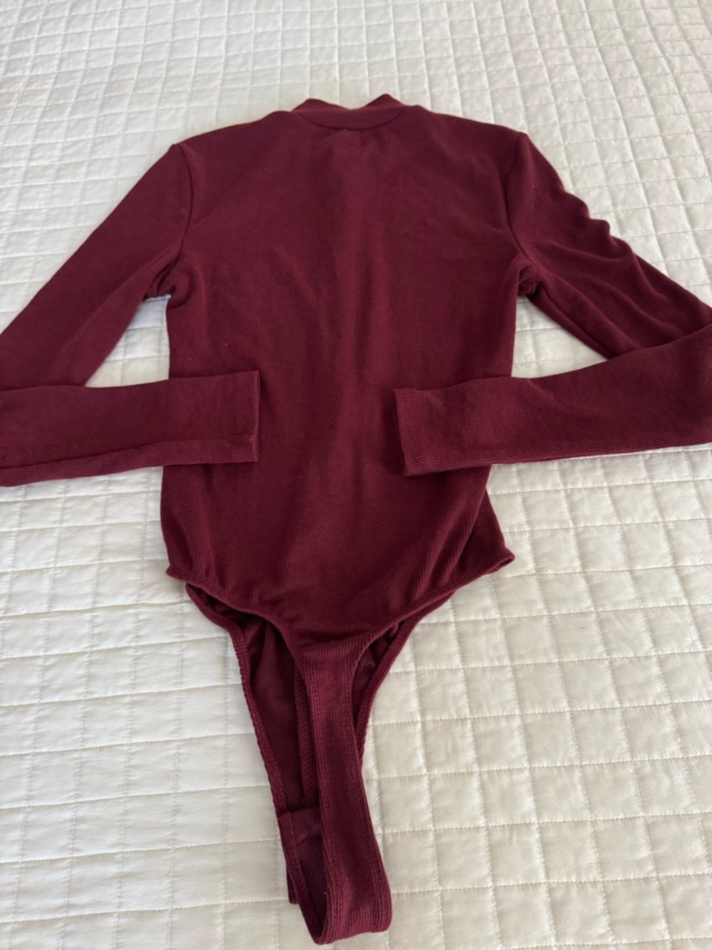 Womens Long-Sleeve Maroon One-Piece Bodysuit